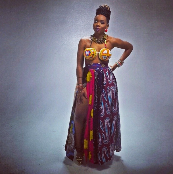 Music Video-Yemi Alade's Mixed Ankara Print Skirt in Tangerine Music Video 1