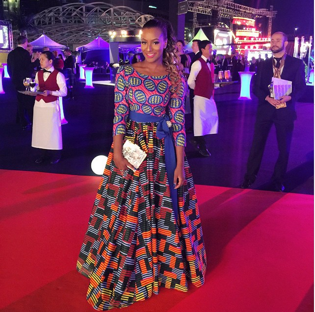 DJ Cuppy in Mixed Print Ankara Gown to The 2015 Oil Barons Charity Ball in Dubai 1