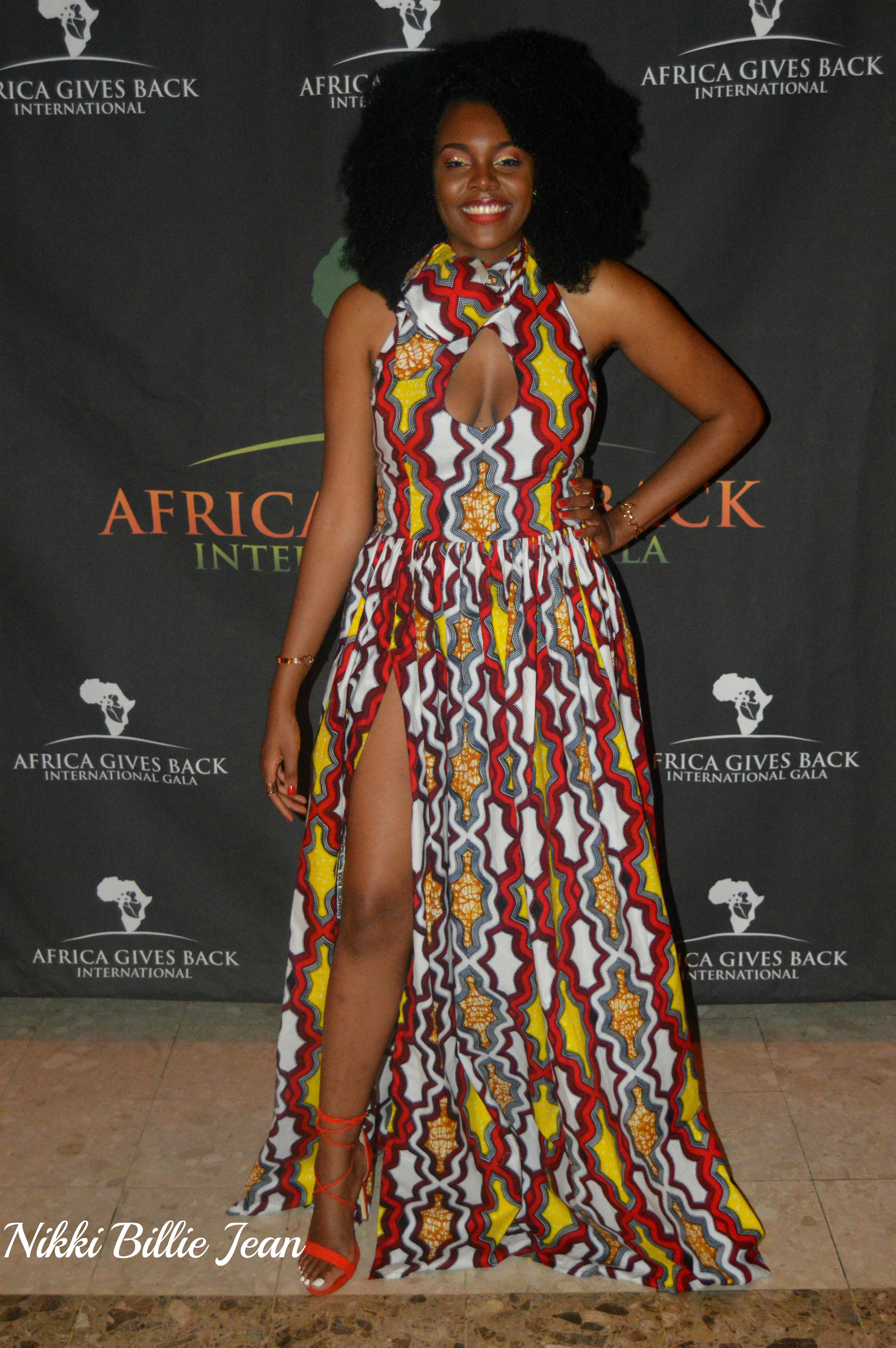 Africa Gives Back Int'l Gala 2016- Nikki Billie Jean Sleeveless Keyhole Scarf Neckline Side Slit Gown 1
