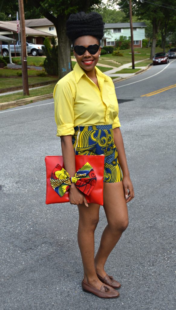 Nikki Billie Jean's Blue Ankara Print Shorts and Red Bowtie Bag for The Naturalista Hair Show 2014 2
