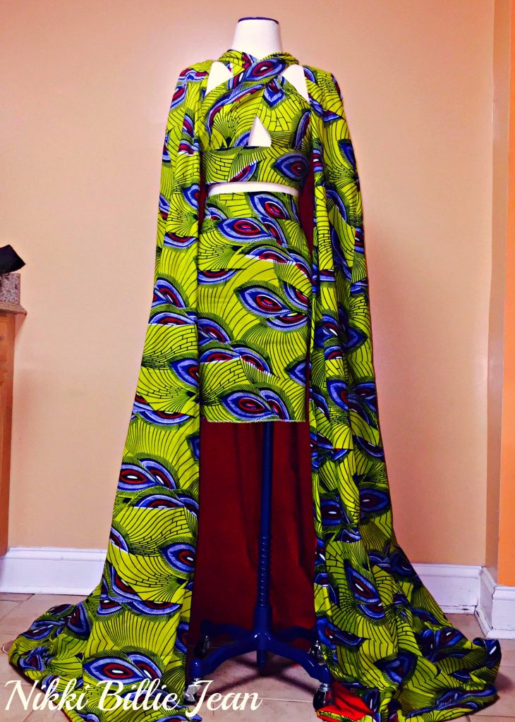 Kemi Ankara Print Cape Criss Cross Crop Top & High Waisted Pencil Skirt 1